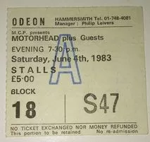 Motorhead Concert Ticket 1983